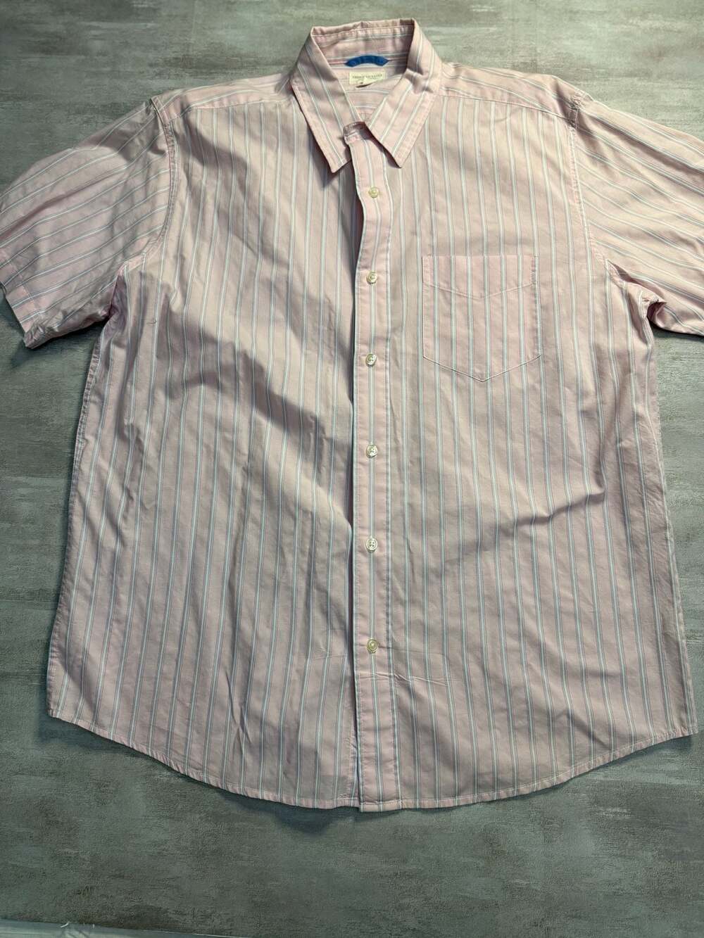 American Eagle Men's Pink Striped Short Sleeve Button Down‎ Oxford Shirt Size L